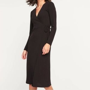 Old Navy Ribbed Wrap Midi Black Dress Size M